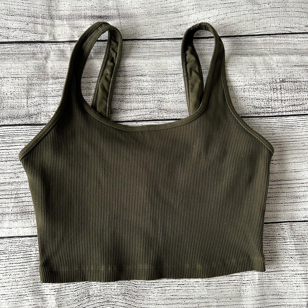 Offline by Aerie olive green ribbed longline bra/ tank size medium